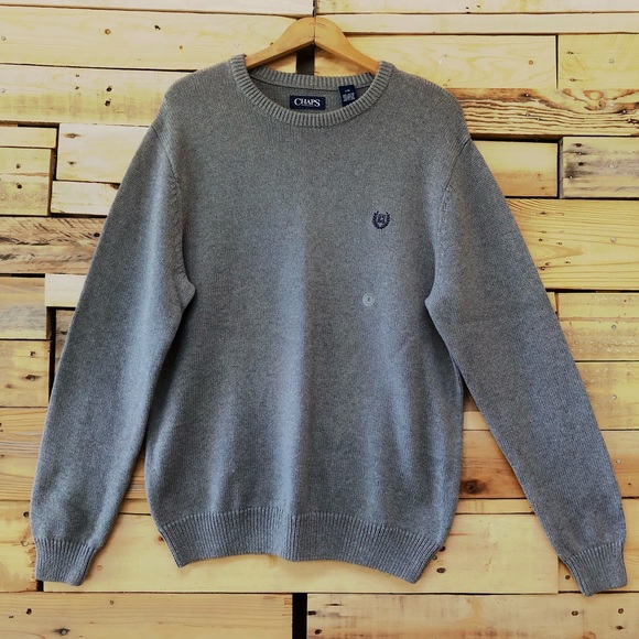 CHAPS NWT grey cotton pullover crewneck sweater, size L - Picture 1 of 8